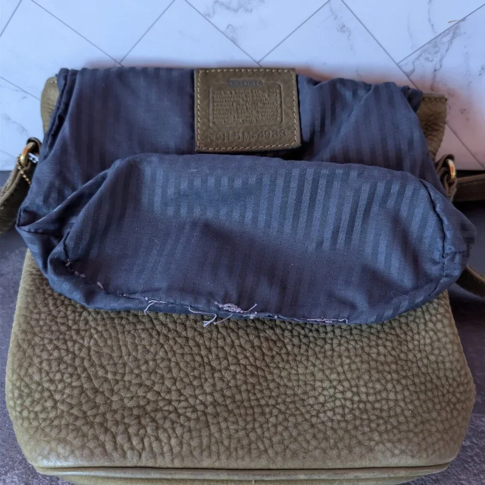 RARE Coach Pebbled Leather Olive Green Bucket N5M‑4933 w/ Dusty - Picture 12 of 16